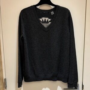 Cashmere Grey Black V Neck Sweater